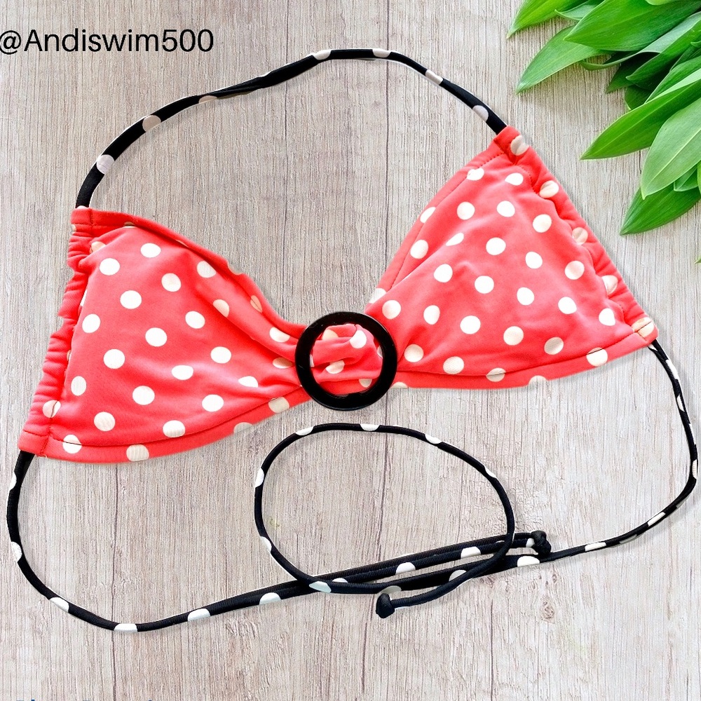 Xhilaration Pink & Black Polka Dot Bikini Top; M